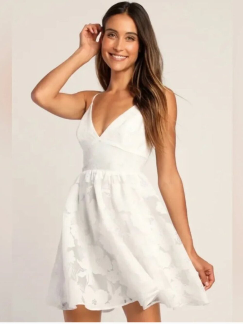Lulus Floral Feelings White Floral Jacquard Babydoll Mini Dress Bridal